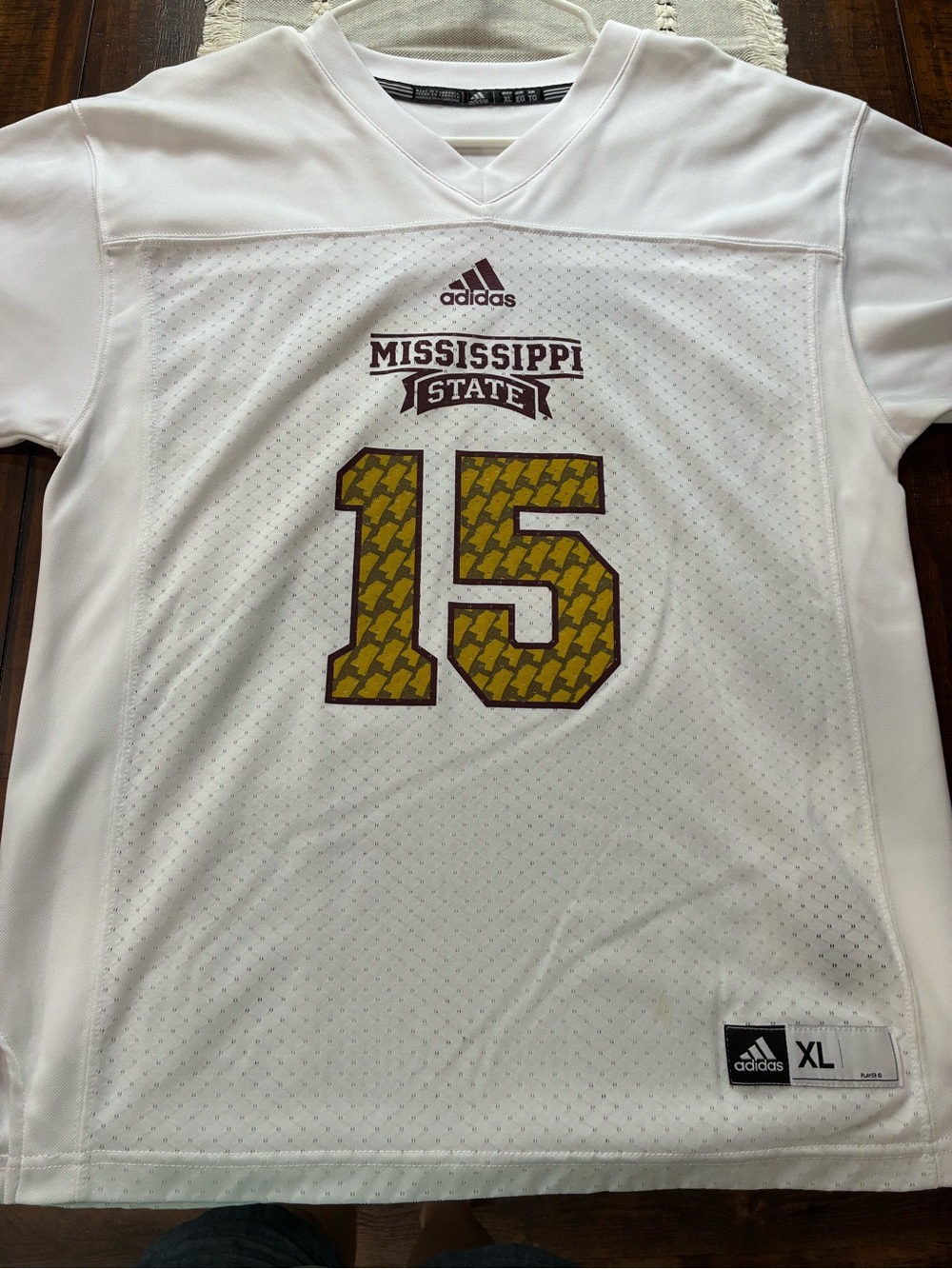 adidas White Mississippi State Football Jersey with Maroon and Gold Accents